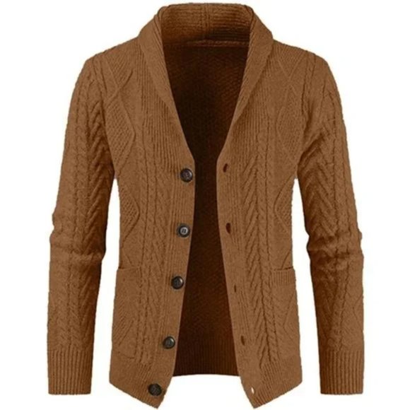 New Men's Casual Cardigan Sweater with Pockets Camel - Picture 5 of 6